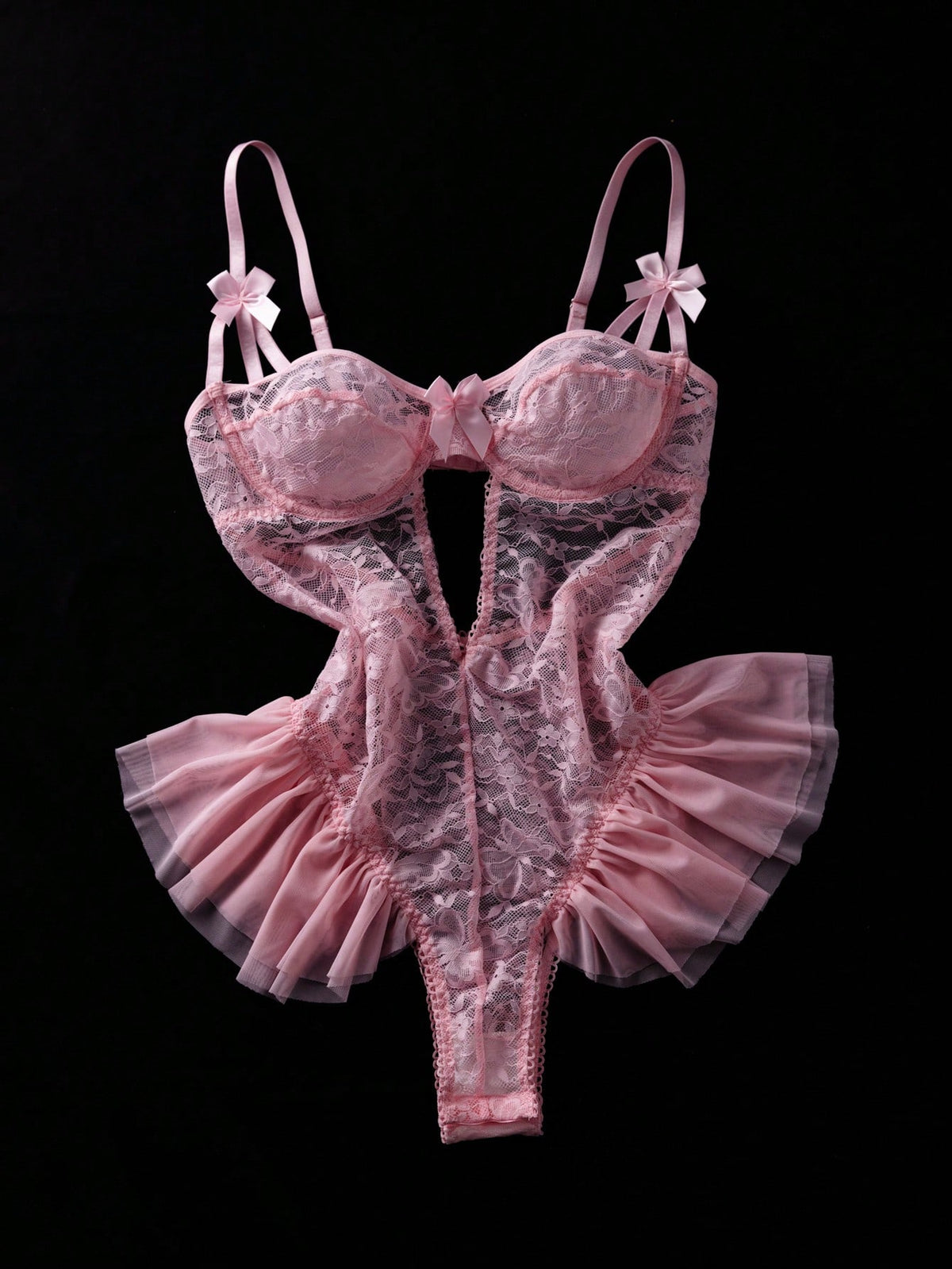 Seduluxe Body papillon en dentelle et tulle avec volants, maintien par armatures, sexy et transparent pour femmes