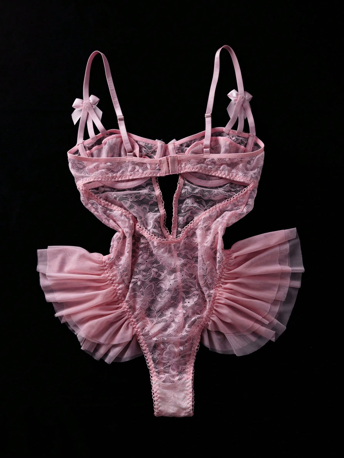 Seduluxe Body papillon en dentelle et tulle avec volants, maintien par armatures, sexy et transparent pour femmes