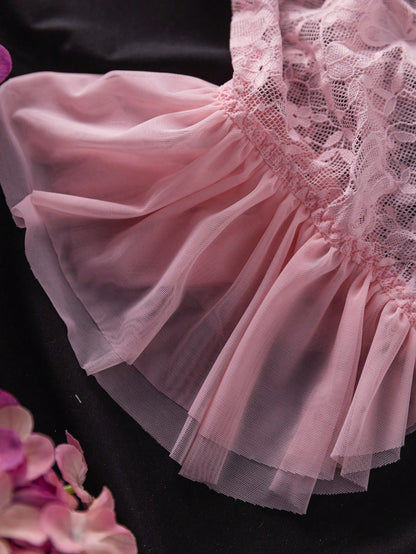 Seduluxe Body papillon en dentelle et tulle avec volants, maintien par armatures, sexy et transparent pour femmes