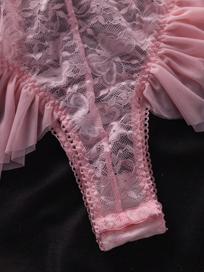 Seduluxe Body papillon en dentelle et tulle avec volants, maintien par armatures, sexy et transparent pour femmes