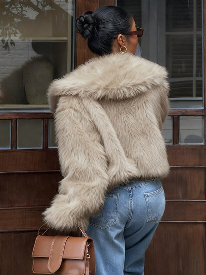 DAZY Veste courte épaisse et moelleuse pour femmes, marron,