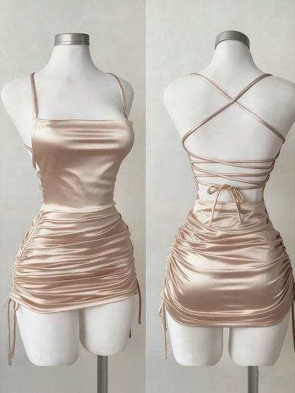 Franclia Robe femme minimaliste à fines bretelles, sexy, drapée et décolletée