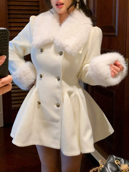 DAZY Manteau ample en laine à col élégant de couleur unie, automne/hiver pour femmes