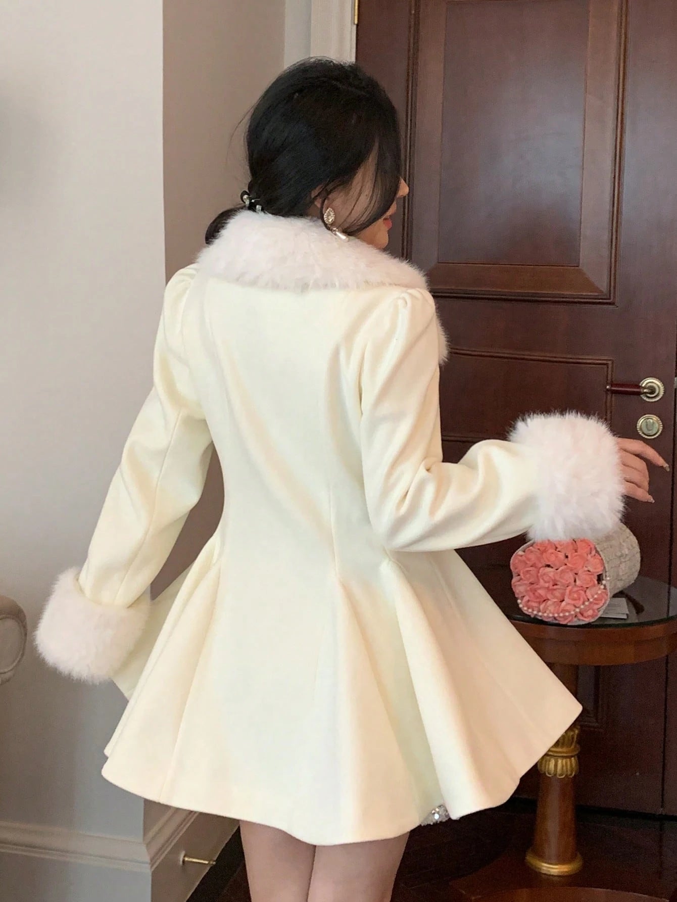 DAZY Manteau ample en laine à col élégant de couleur unie, automne/hiver pour femmes