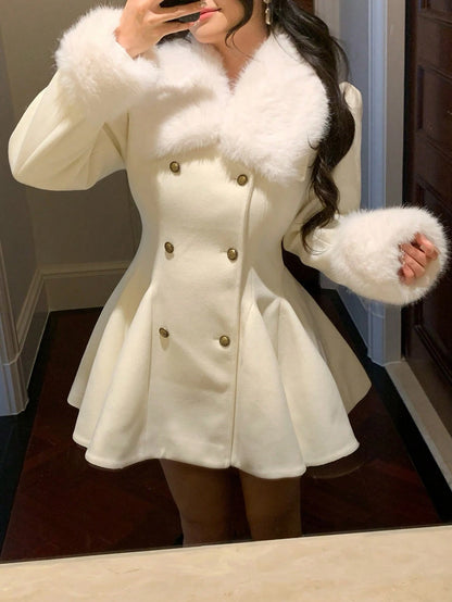 DAZY Manteau ample en laine à col élégant de couleur unie, automne/hiver pour femmes
