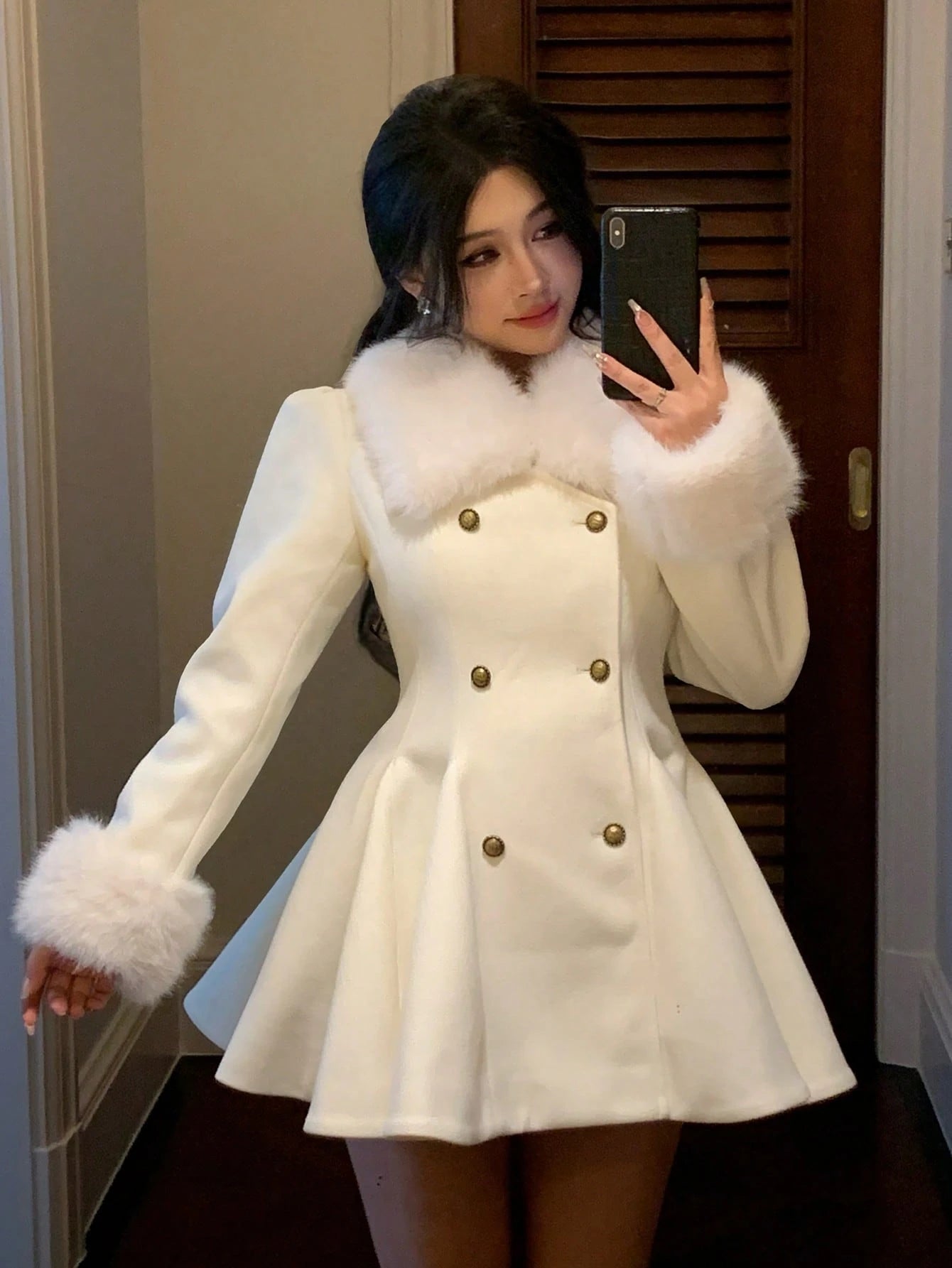DAZY Manteau ample en laine à col élégant de couleur unie, automne/hiver pour femmes