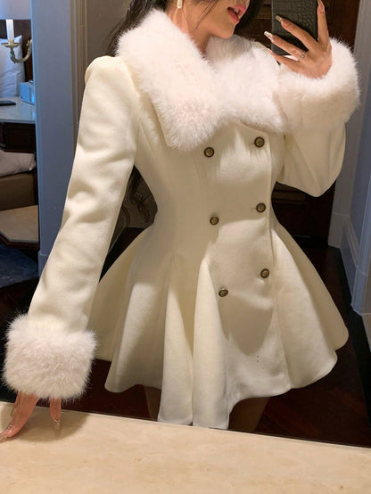DAZY Manteau ample en laine à col élégant de couleur unie, automne/hiver pour femmes