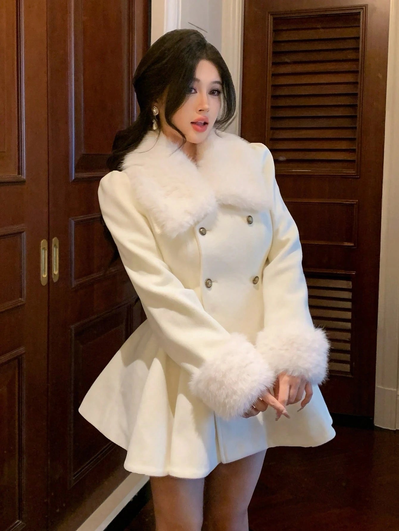 DAZY Manteau ample en laine à col élégant de couleur unie, automne/hiver pour femmes