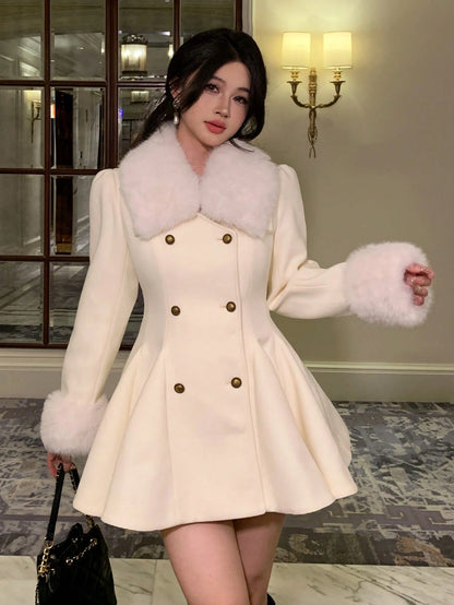 DAZY Manteau ample en laine à col élégant de couleur unie, automne/hiver pour femmes