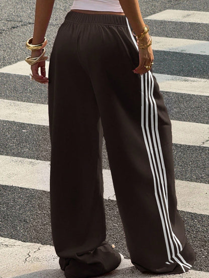 Muchica Pantalon de survêtement en tricot décontracté pour femmes avec rayure latérale marron