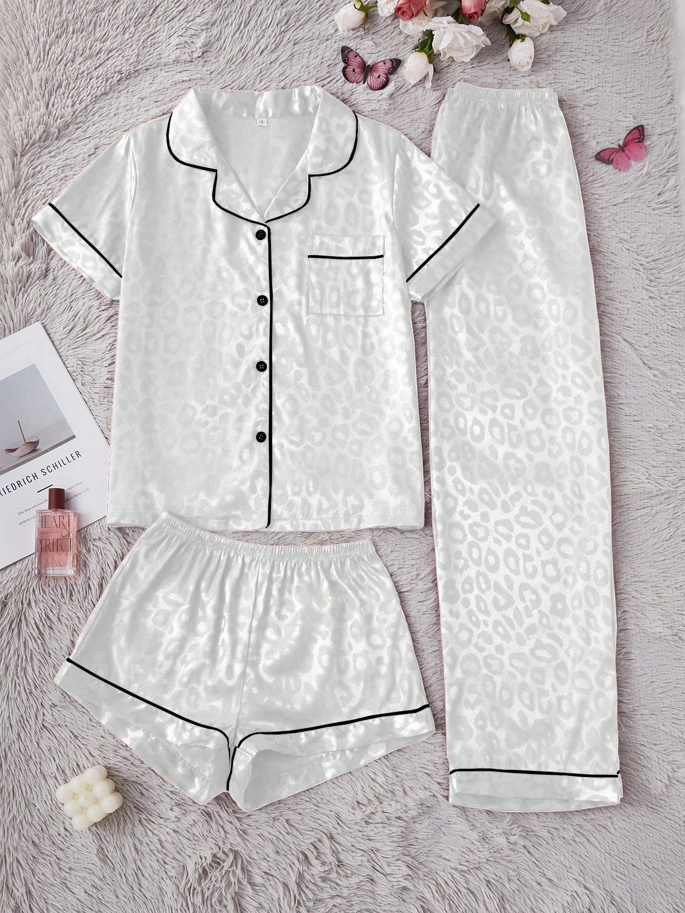 SHEIN Conjunto de pijama de 3 piezas de mujer con pantalón largo y pantalón corto