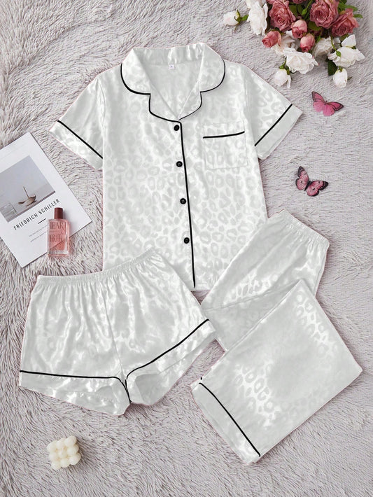 SHEIN Conjunto de pijama de 3 piezas de mujer con pantalón largo y pantalón corto