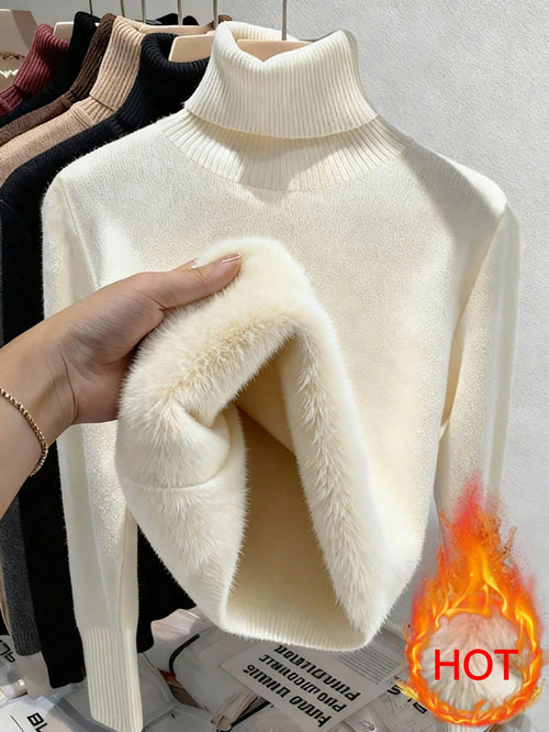 Franclia Pull en tricot à col roulé épais en velours style européen