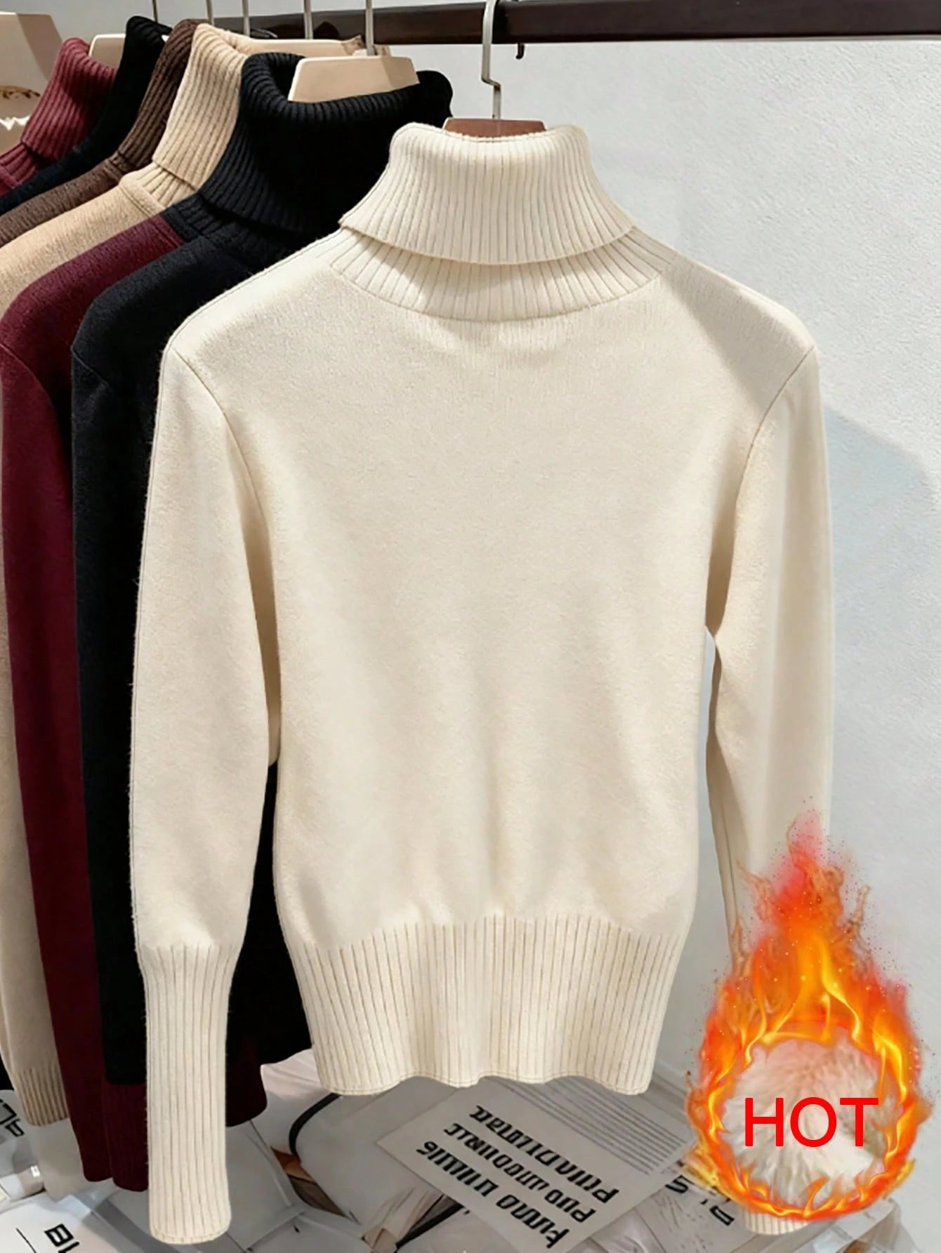 Franclia Pull en tricot à col roulé épais en velours style européen