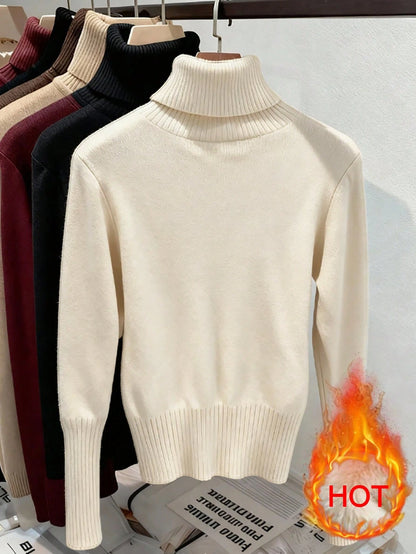Franclia Pull en tricot à col roulé épais en velours style européen
