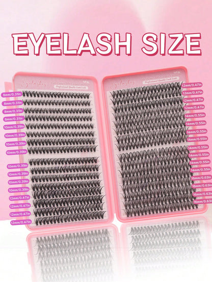 640 pièces Extensions de cils individuelles, Frisure D 30D 8-16mm