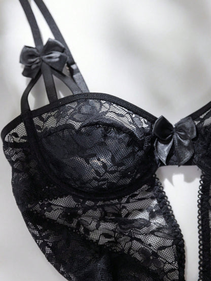Seduluxe Body papillon en dentelle et tulle avec volants et armatures, sexy et transparent pour femmes
