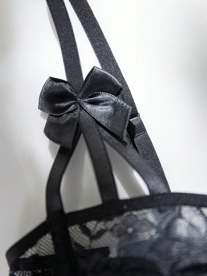 Seduluxe Body papillon en dentelle et tulle avec volants et armatures, sexy et transparent pour femmes
