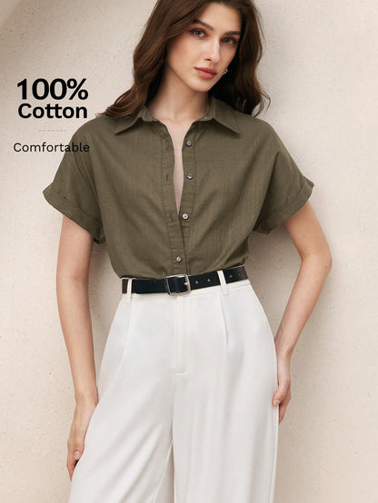 BizChic Chemise femme à col ouvert vert, manches courtes