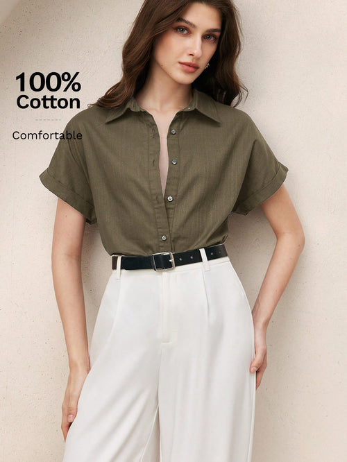 BizChic Chemise femme à col ouvert vert, manches courtes