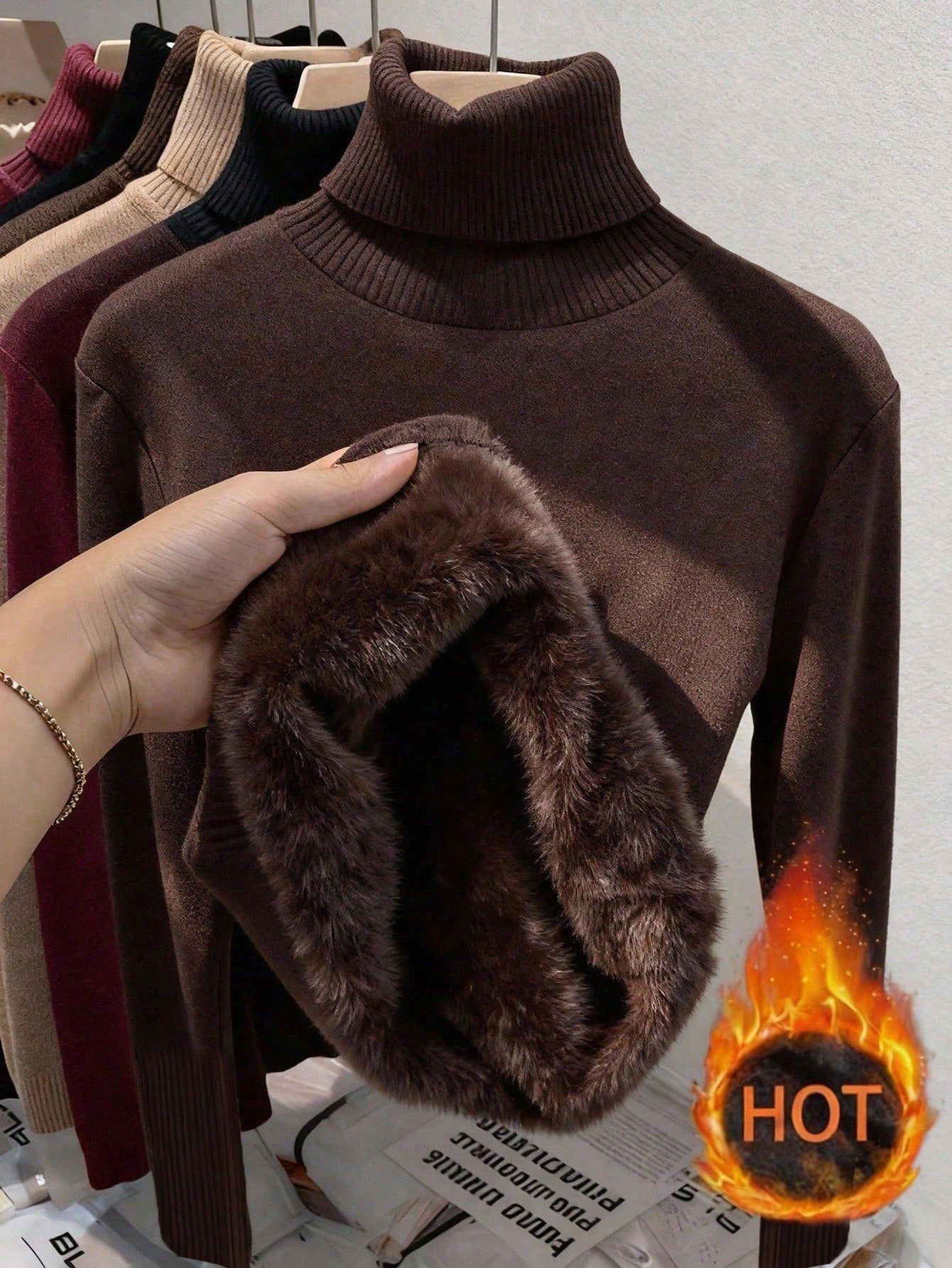 Franclia Pull tricoté à col montant épais sans couture