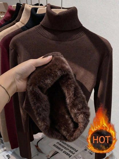 Franclia Pull tricoté à col montant épais sans couture