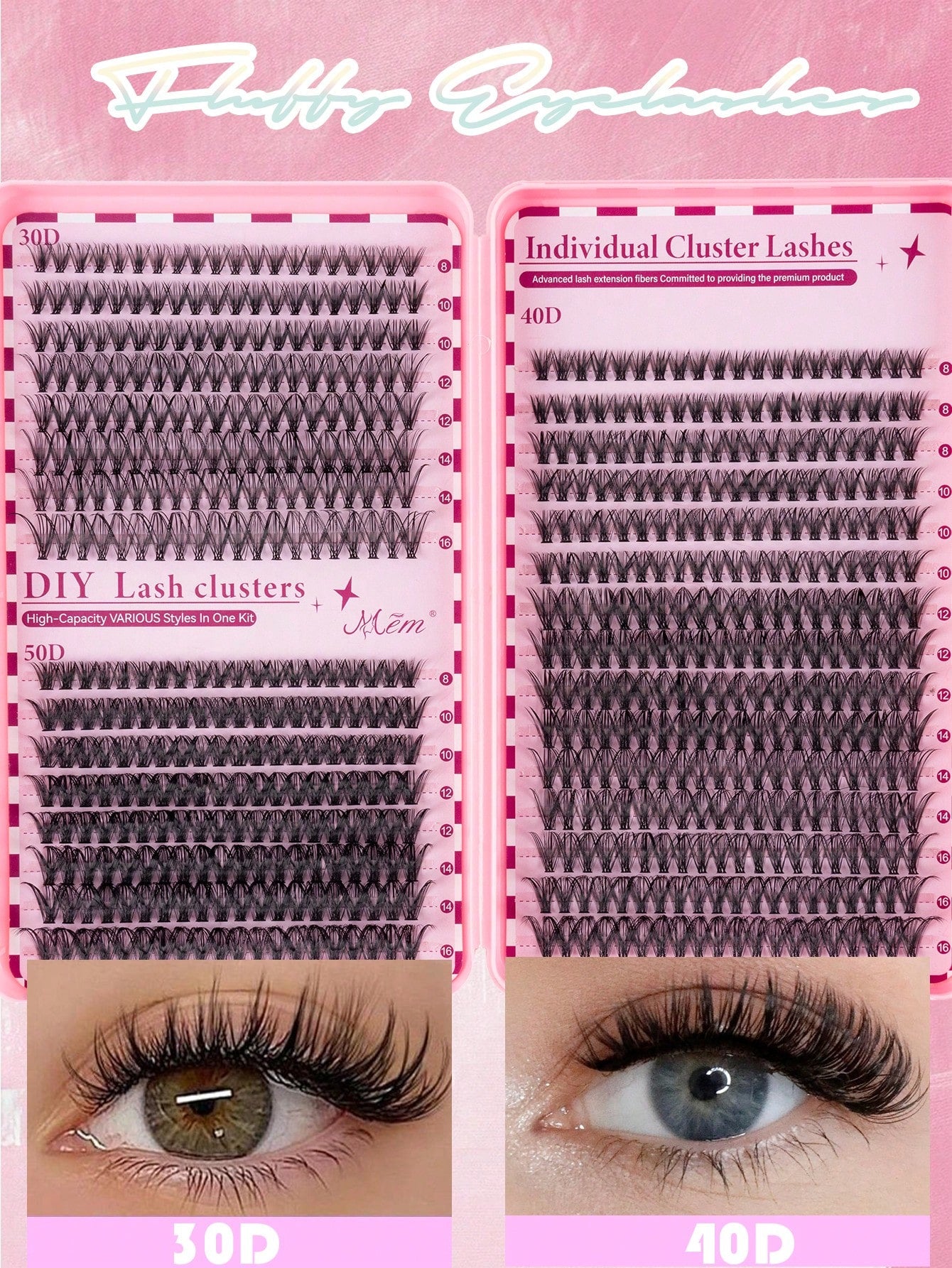 620 pièces Faux cils en grappe simple D Curl, kit d'extension de cils DIY, longueur mixte 8-16mm, comprend colle