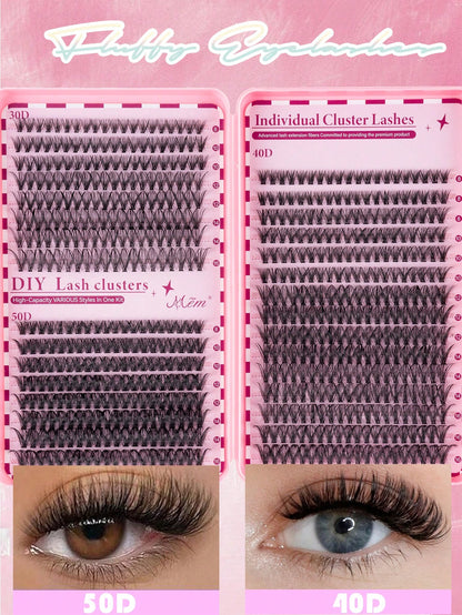 620 pièces Faux cils en grappe simple D Curl, kit d'extension de cils DIY, longueur mixte 8-16mm, comprend colle