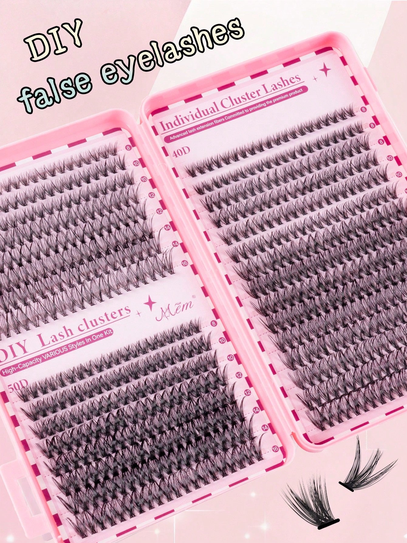 620 pièces Faux cils en grappe simple D Curl, kit d'extension de cils DIY, longueur mixte 8-16mm, comprend colle