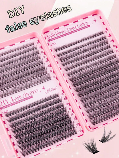 620 pièces Faux cils en grappe simple D Curl, kit d'extension de cils DIY, longueur mixte 8-16mm, comprend colle
