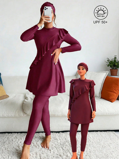 Swim Mulvari Full Coverage Summer Burkini with Ruffles for the Beach
