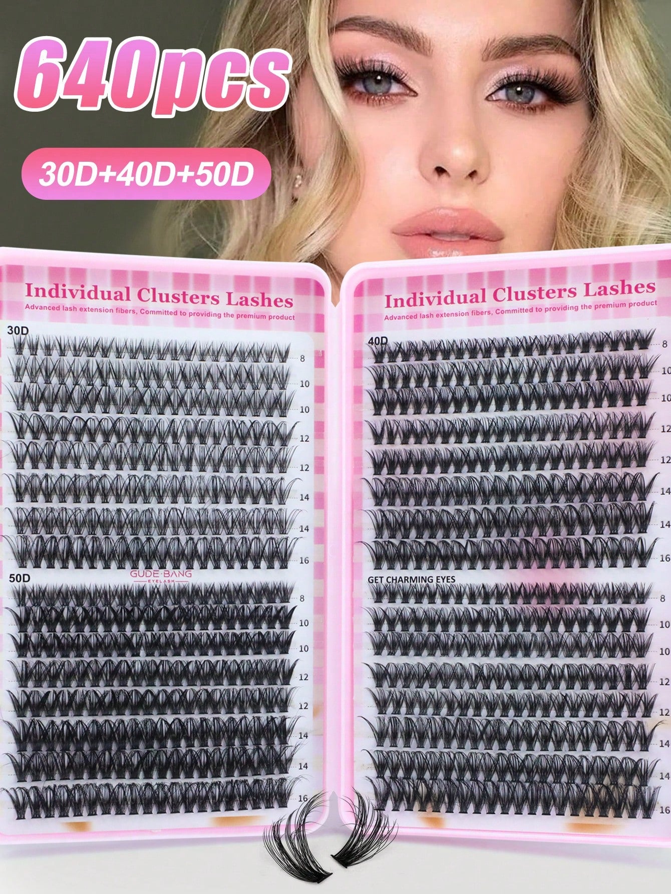 640 pièces Faux cils en grappe style D-Curl DIY, Grappes de cils 30D+40D+50D
