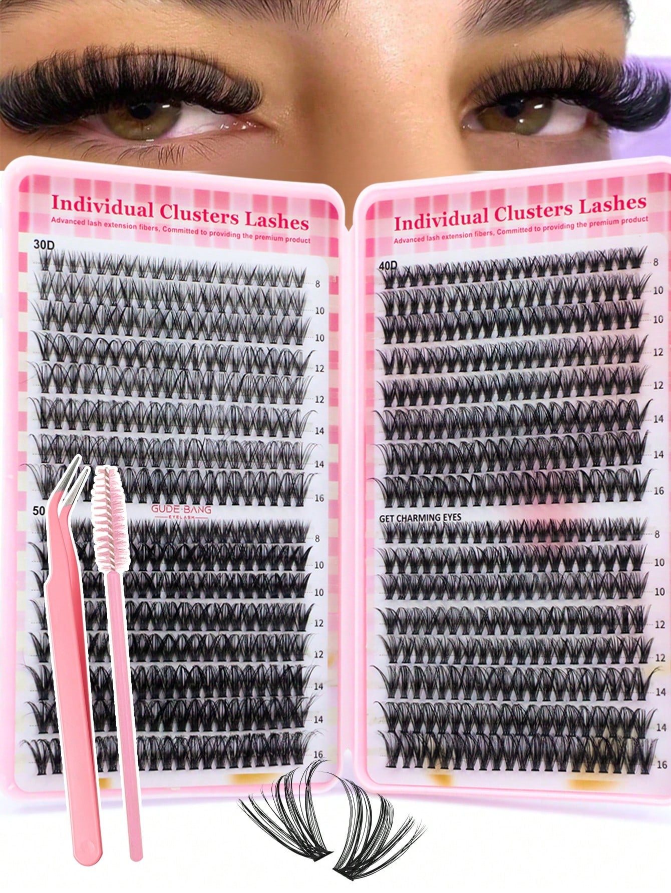640 pièces Faux cils en grappe style D-Curl DIY, Grappes de cils 30D+40D+50D