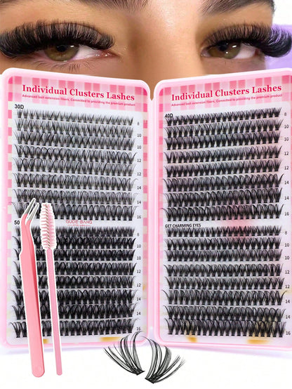 640 pièces Faux cils en grappe style D-Curl DIY, Grappes de cils 30D+40D+50D