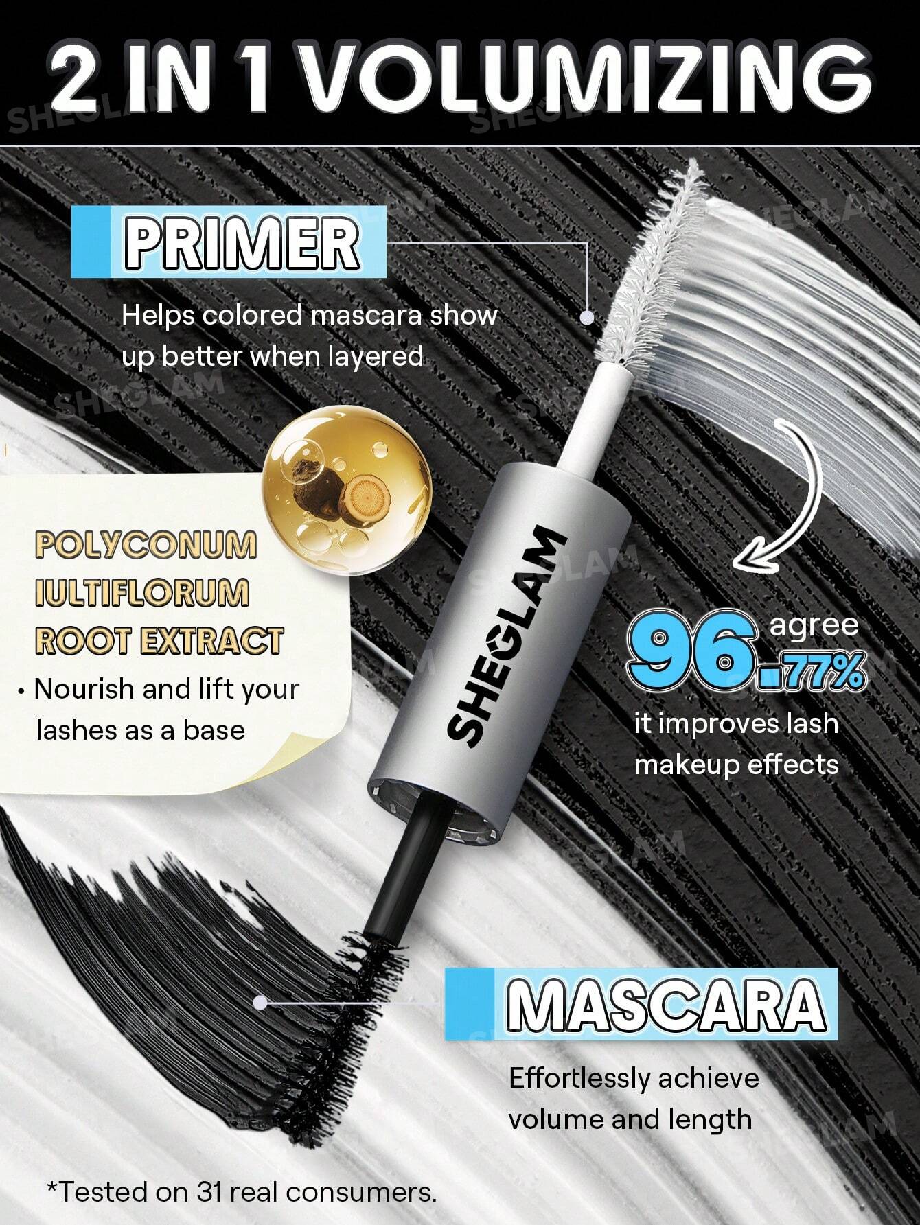 SHEGLAM All-In-One Prebase y Máscara Tubular Voluminizadora-Tubing Black pestañas