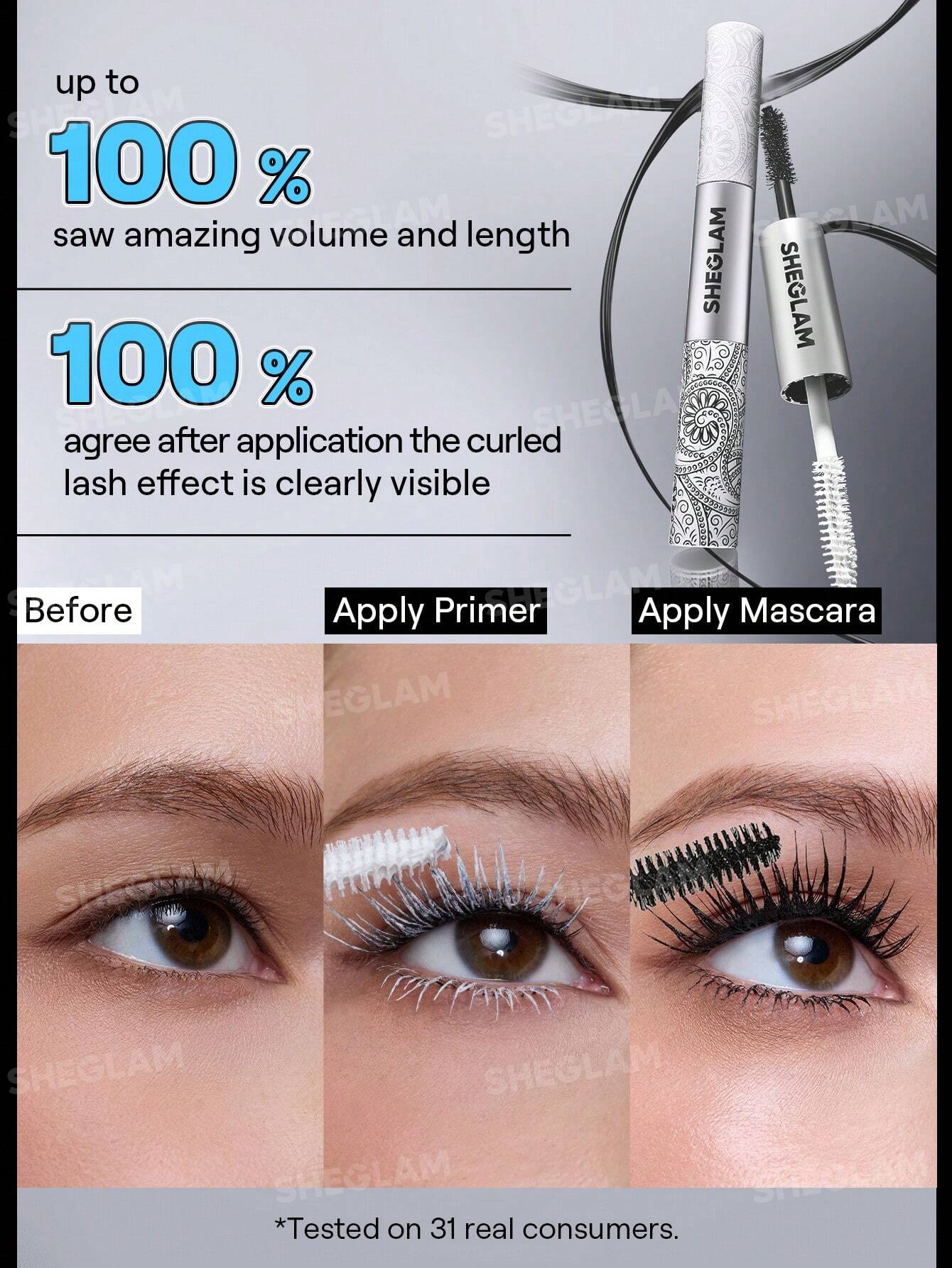 SHEGLAM All-In-One Prebase y Máscara Tubular Voluminizadora-Tubing Black pestañas