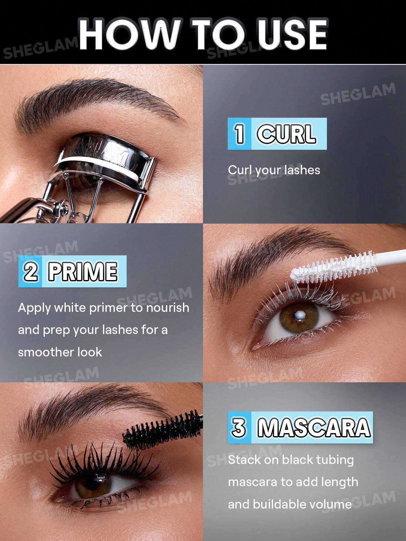 SHEGLAM All-In-One Prebase y Máscara Tubular Voluminizadora-Tubing Black pestañas