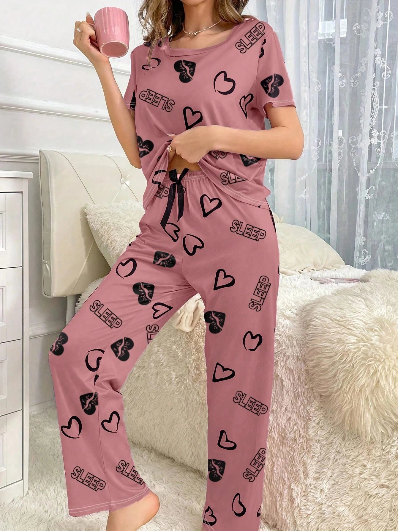Women's Short-Sleeve Pajama Set with Matching Bottoms
