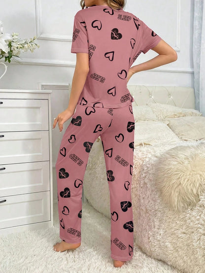 Women's Short-Sleeve Pajama Set with Matching Bottoms