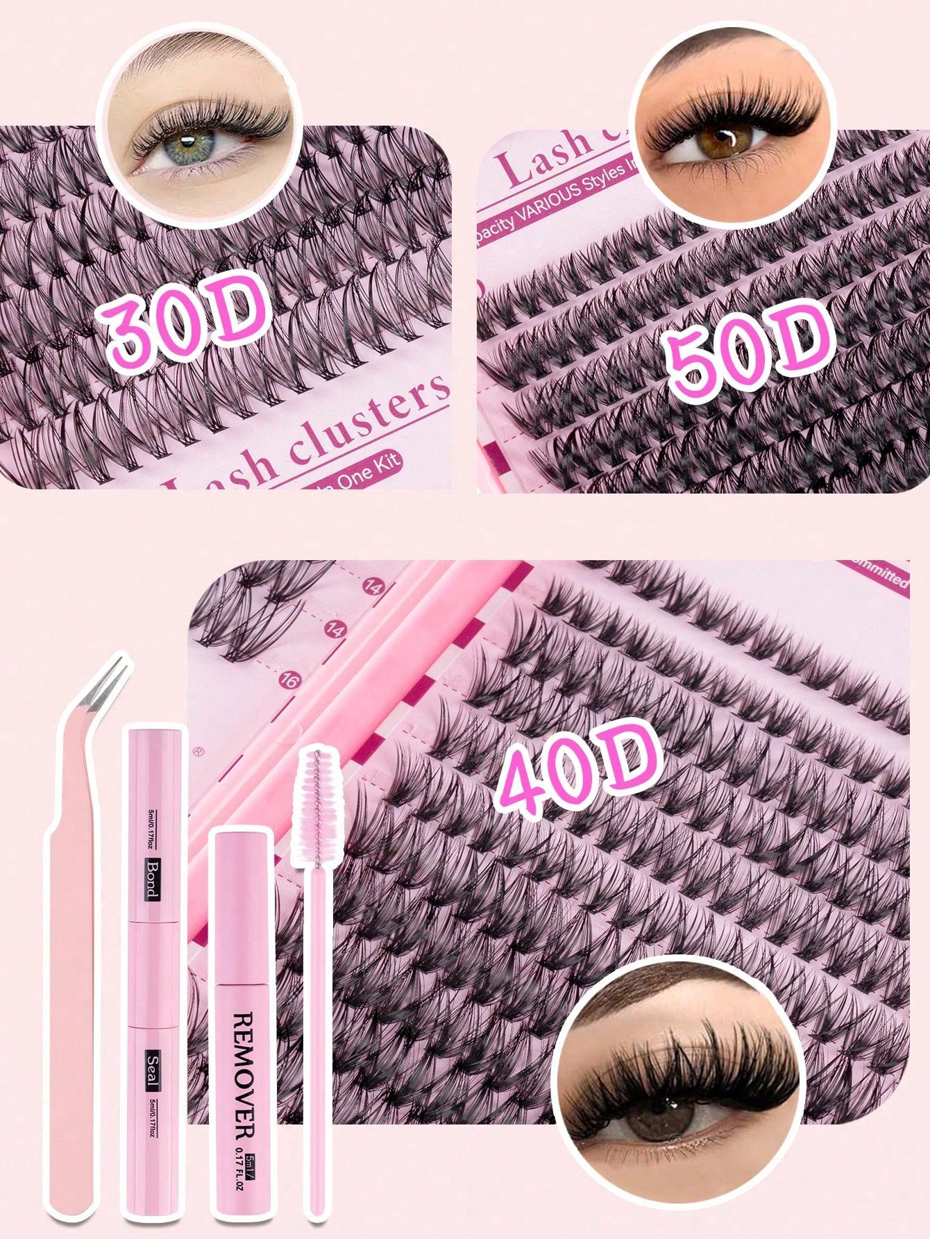 620 pièces Faux cils en grappe simple D Curl, kit d'extension de cils DIY, longueur mixte 8-16mm, comprend colle