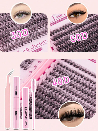 620 pièces Faux cils en grappe simple D Curl, kit d'extension de cils DIY, longueur mixte 8-16mm, comprend colle