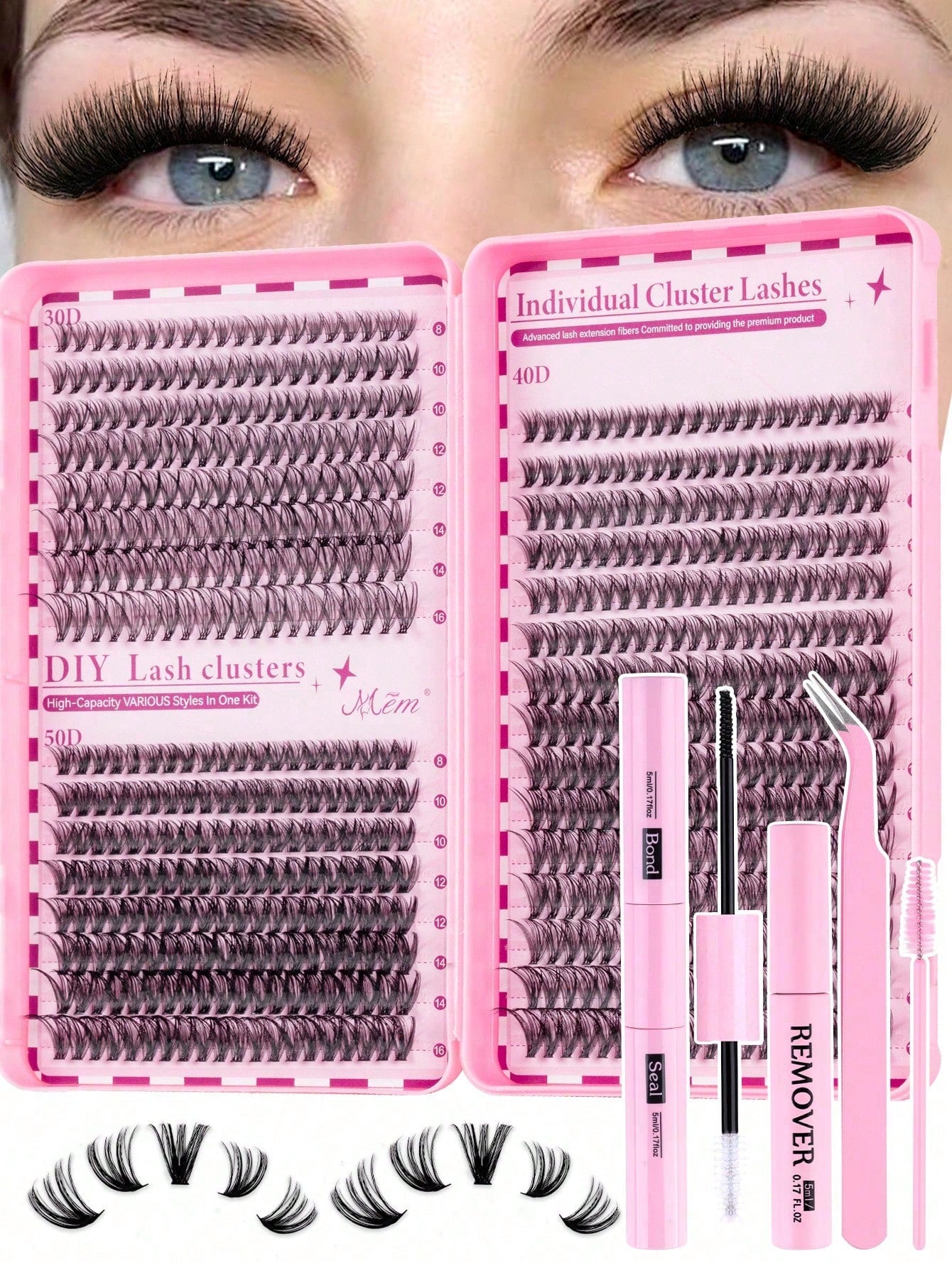 620 pièces Faux cils en grappe simple D Curl, kit d'extension de cils DIY, longueur mixte 8-16mm, comprend colle