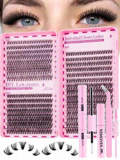620 pièces Faux cils en grappe simple D Curl, kit d'extension de cils DIY, longueur mixte 8-16mm, comprend colle