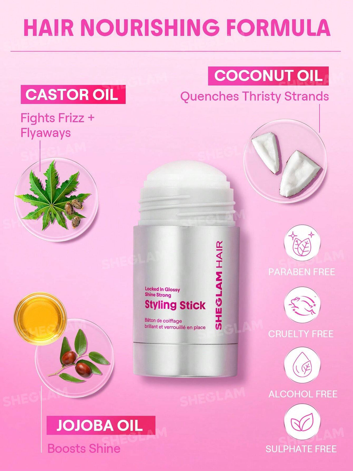 SHEGLAM HAIR Locked in Bâtonnet coiffant brillant et fort - 30 g, cire lissante pour cheveux