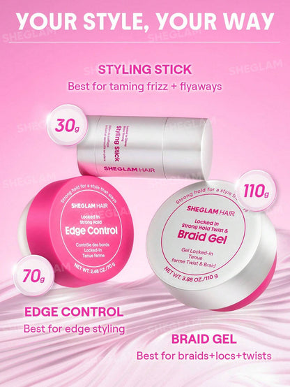 SHEGLAM HAIR Locked in Bâtonnet coiffant brillant et fort - 30 g, cire lissante pour cheveux