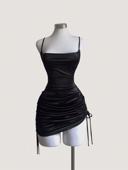SHEIN Franclia Robe pour femme avec col fendu simple, décorations plissées et décolleté fendu