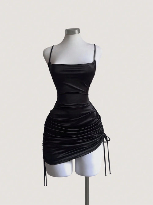 SHEIN Franclia Robe pour femme avec col fendu simple, décorations plissées et décolleté fendu