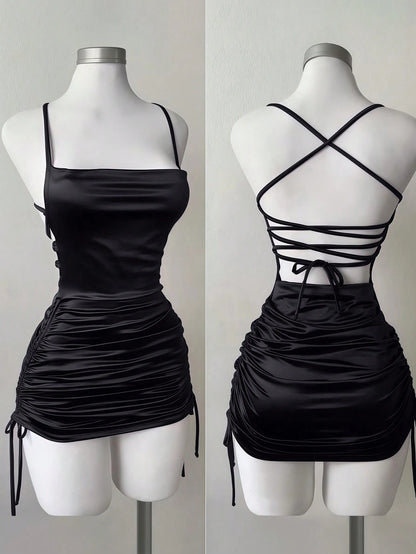 SHEIN Franclia Robe pour femme avec col fendu simple, décorations plissées et décolleté fendu