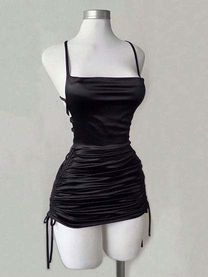 SHEIN Franclia Robe pour femme avec col fendu simple, décorations plissées et décolleté fendu