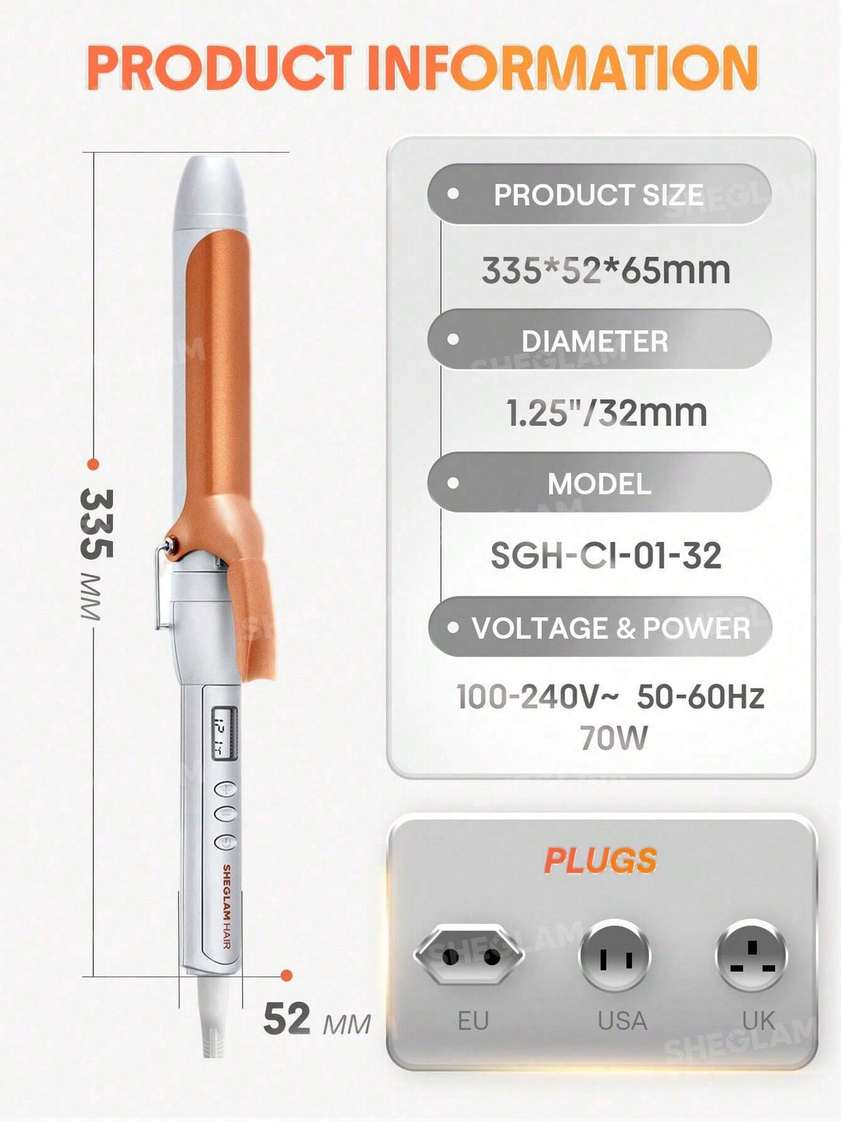 SHEGLAM HAIR Fer à boucler It-Curl, 32 mm, fer à boucler en céramique, écran LED